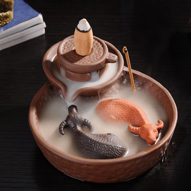 Clay 2 Cattles Incense Burner